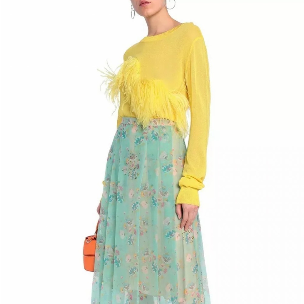 MARQUES ALMEIDA see through sweater yellow feathers